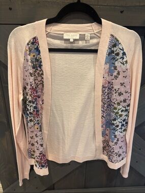 Ted Baker Pale Pink Open-Front Cardigan with Floral Panels